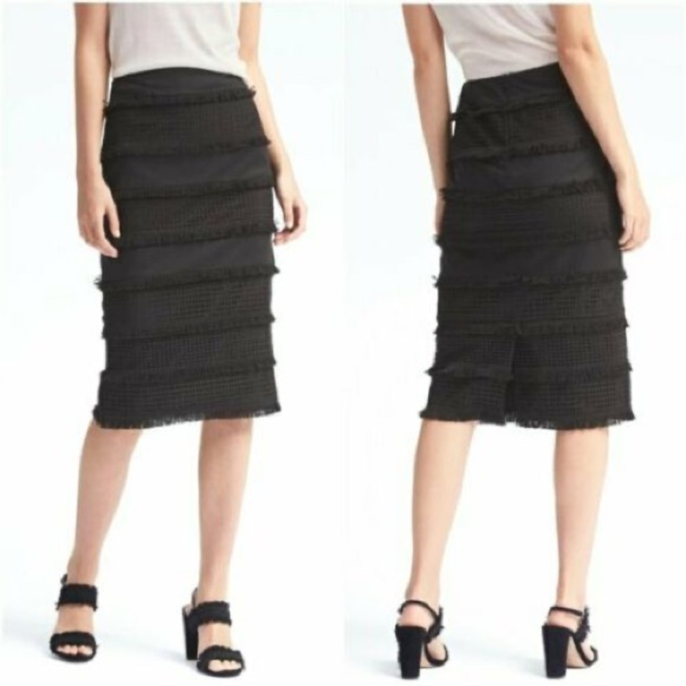 Banana Republic Tiered Fringe and Lace Black Skirt
